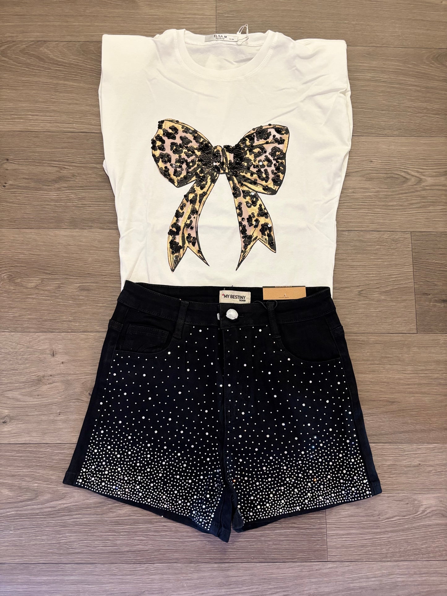 Leopard sequin bow tops