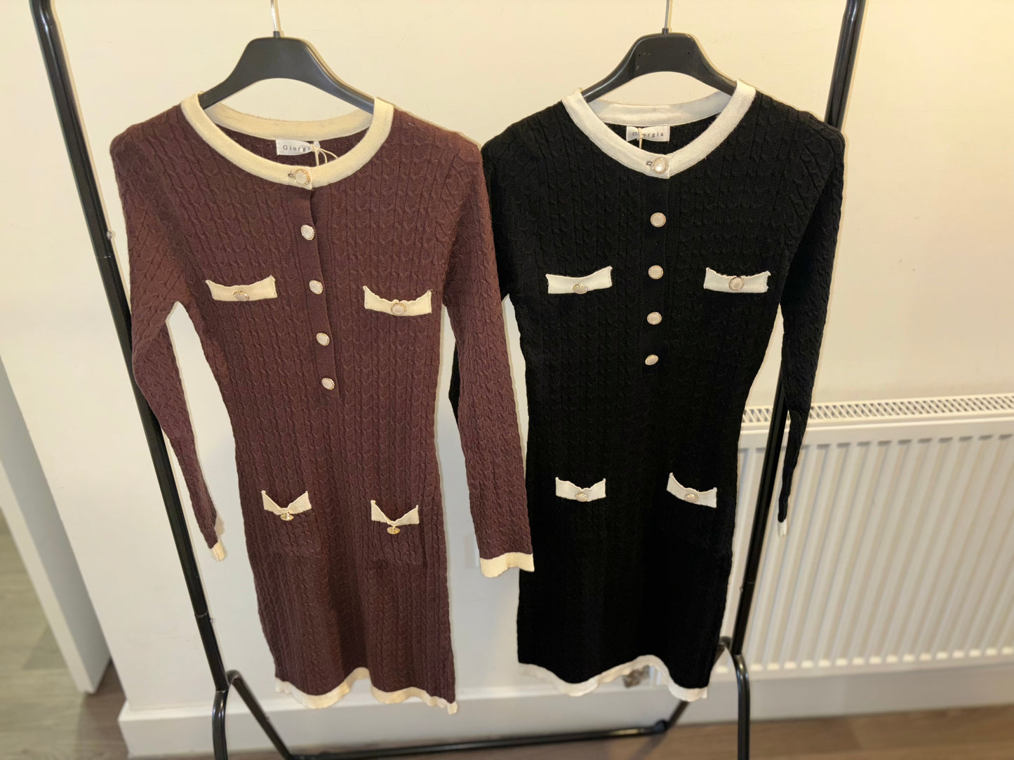 Cable knit pearl button dresses