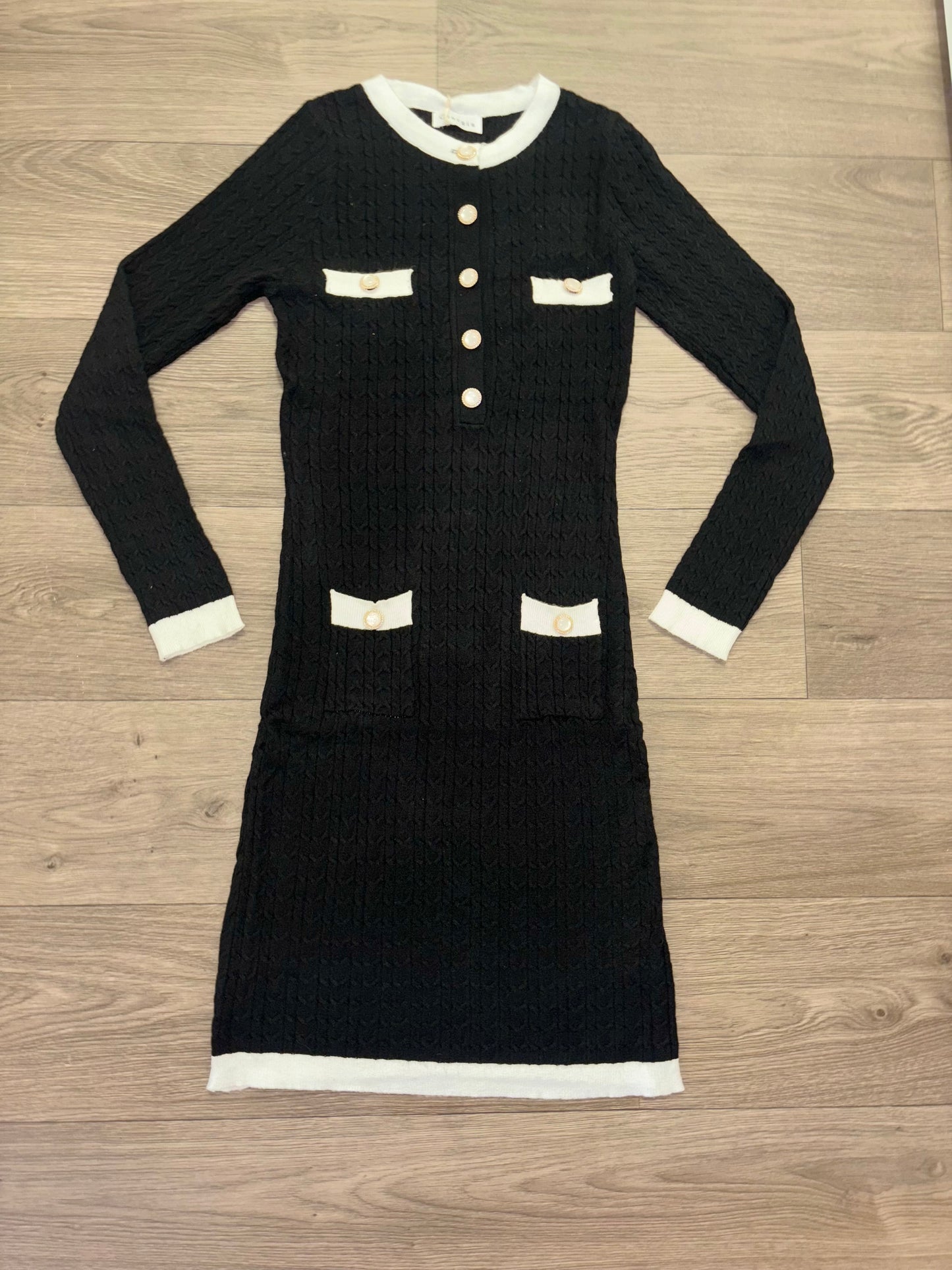 Cable knit pearl button dresses