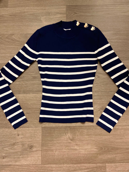 Stripe jumpers with heart buttons