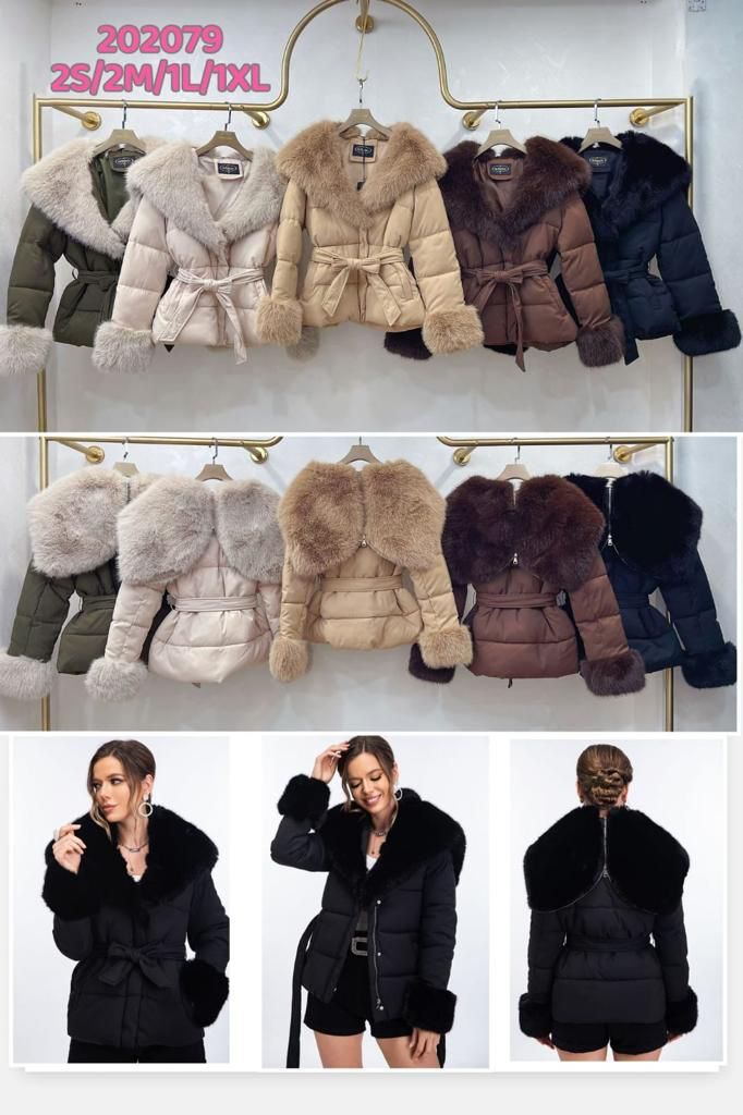 Fur coats with fur cuffs and tie belt