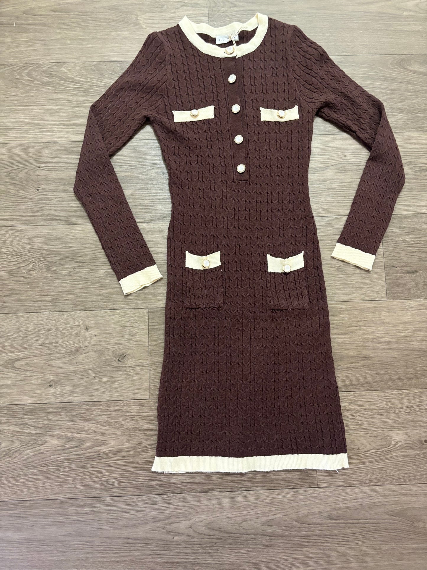 Cable knit pearl button dresses