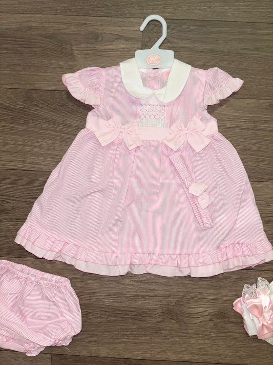 Baby girls pink frills bow dresses