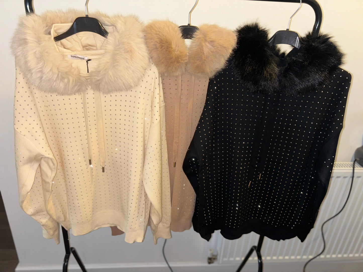 Fur hood diamond detail jumpers