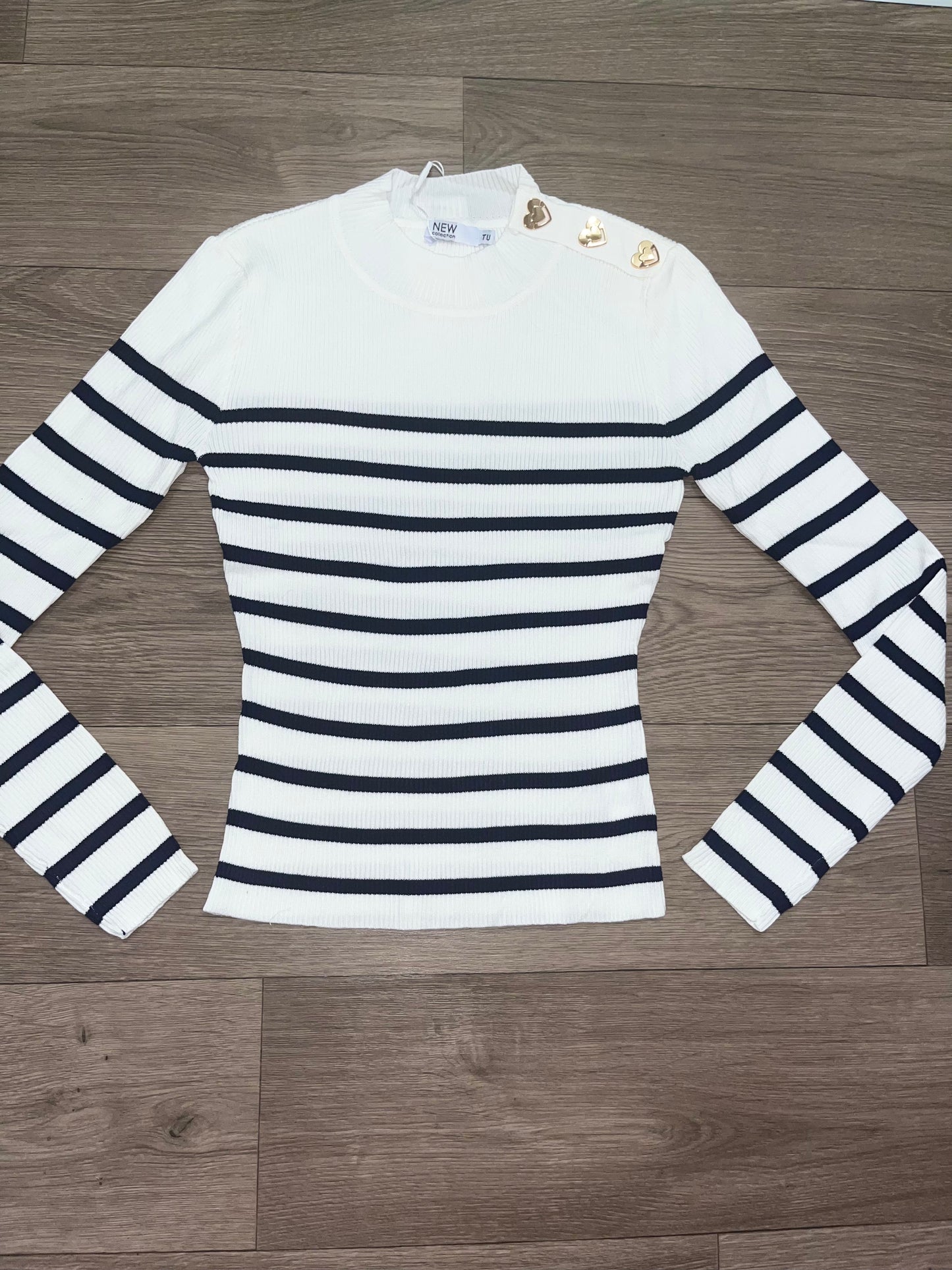 Stripe jumpers with heart buttons