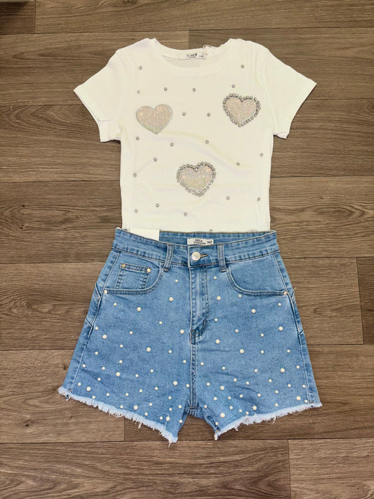 Pearl denim shorts