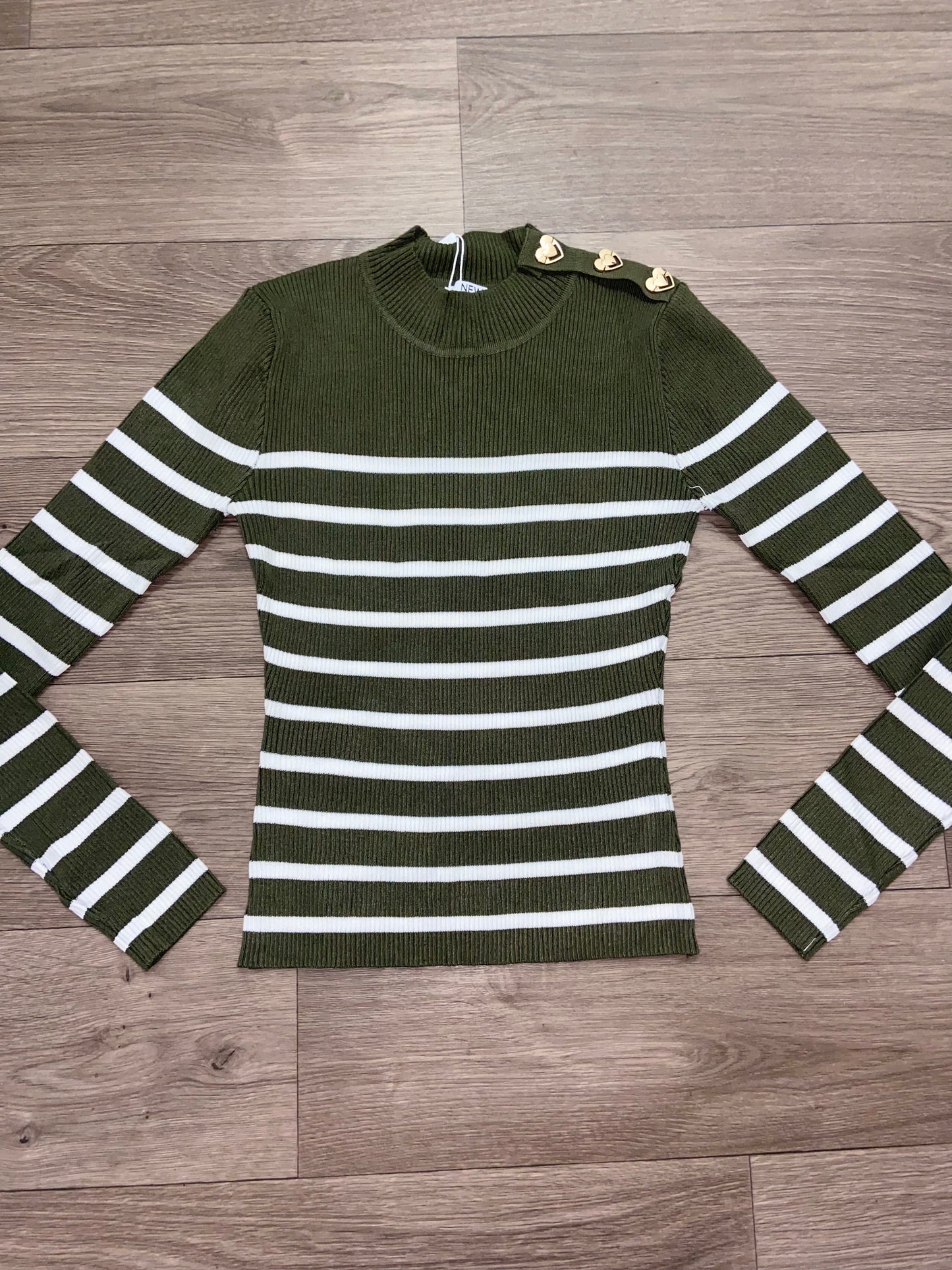 Stripe jumpers with heart buttons