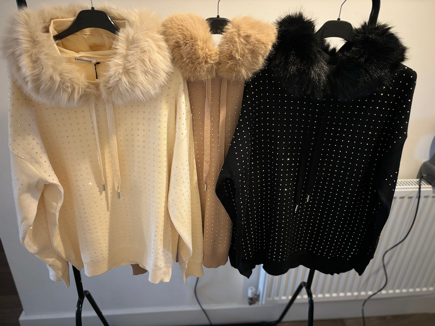 Fur hood diamond detail jumpers