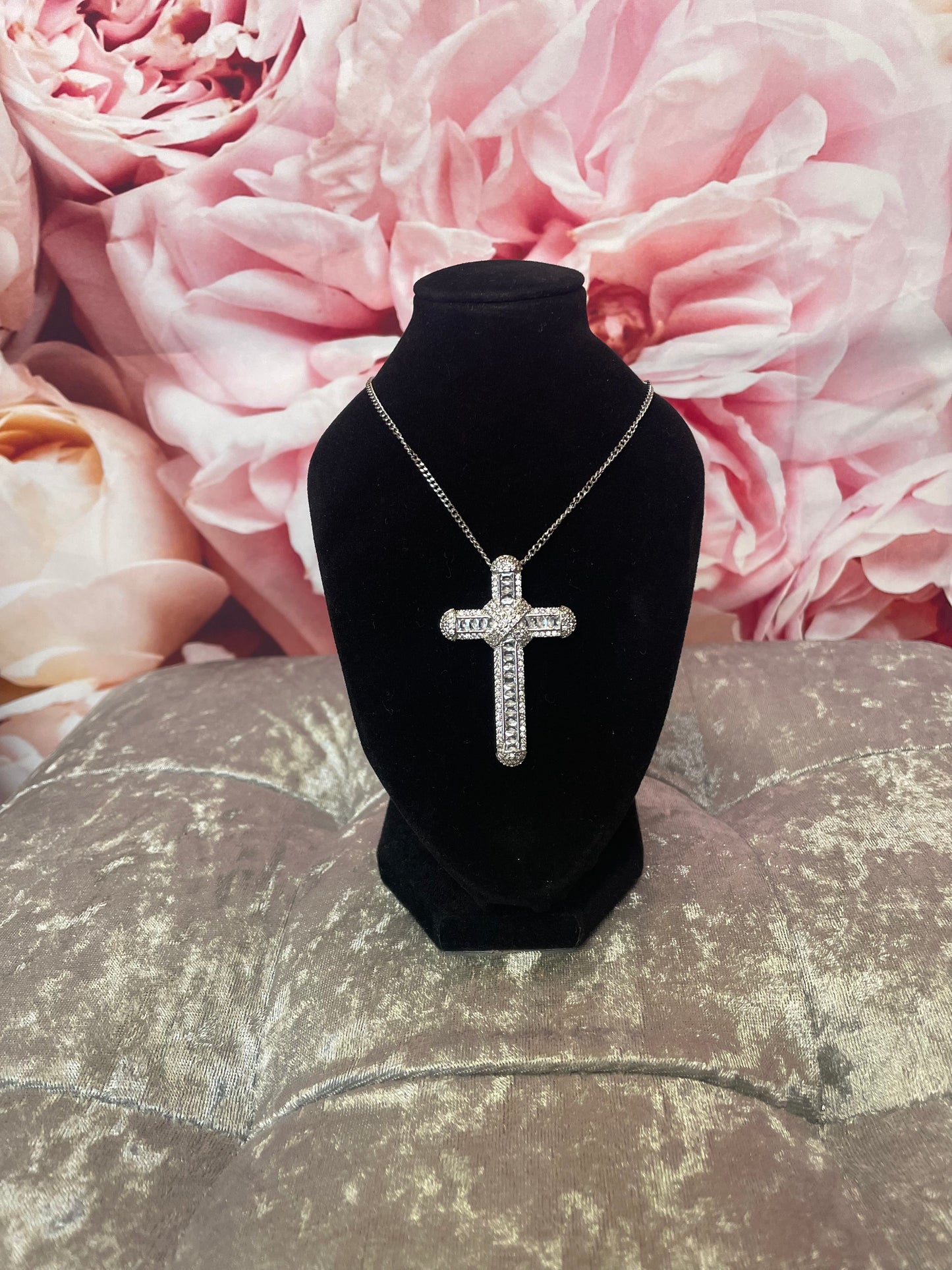 Large silver cross with chain