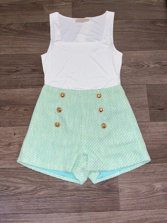 Mint green tweed gold button shorts