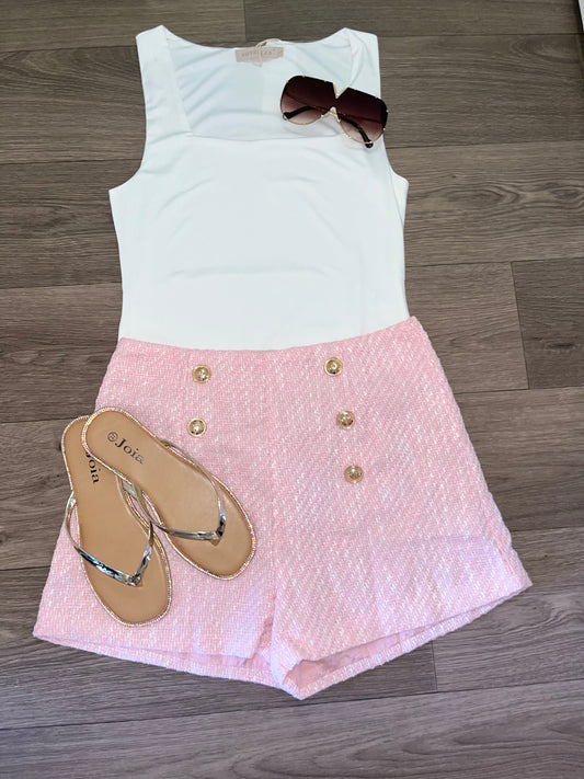 Pink tweed gold button shorts